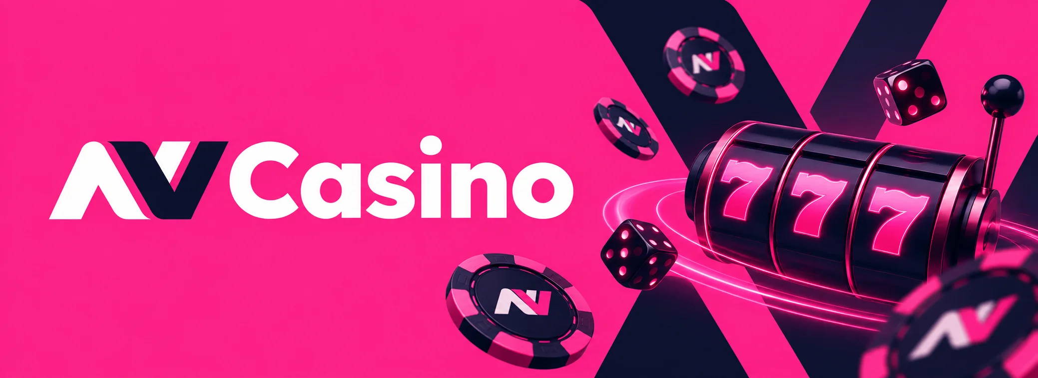NV Casino Monogramm in Weiß und Pink auf dunkelblauem Hintergrund